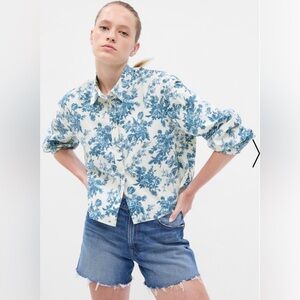 LoveShackFancy x GAP Organic Cotton Cropped Shirt Sz XS